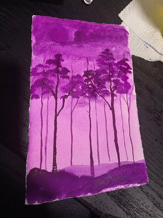 Lilac Mist | Original 4x6 Watercolor Painting | Purple Forest Art