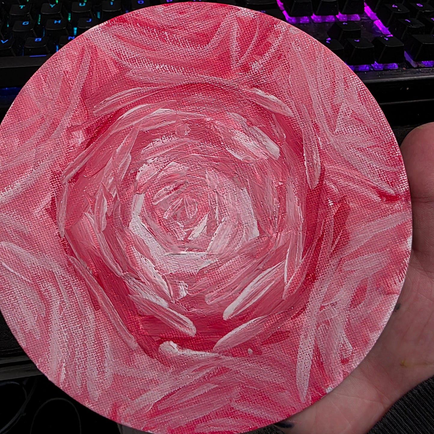 "Bushel of Roses" | Gouache Watercolor | 6x6 Round Canvas | Impressionist Nature Painting