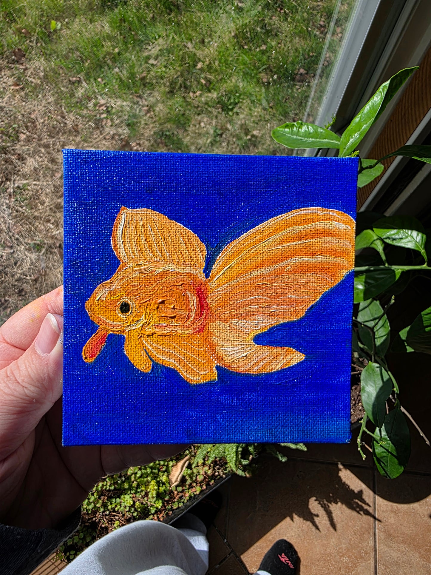 Goldie | 4x4 Original Oil Painting | Goldfish Art | Minimalist Animal Art