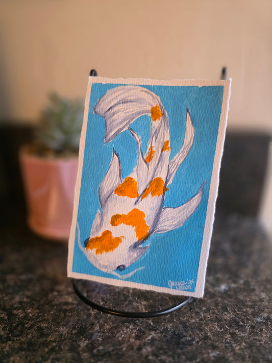 Koi Original Acrylic Painting | Koi Fish Wall Art | 4x6 | Wildlife Decor