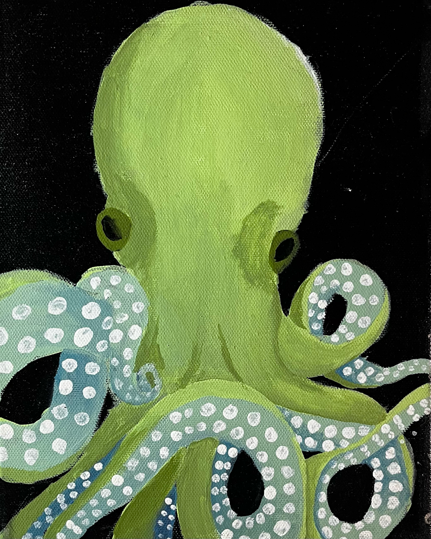 Illustration of a green octopus on a black background