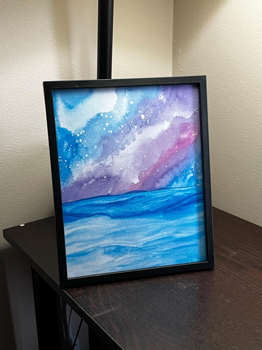 Galaxy on the Sea Print | Minimalist Nature Wall Art | 4×6 5×7 8x10 Physical Art Print | Galaxy Landscape Decor