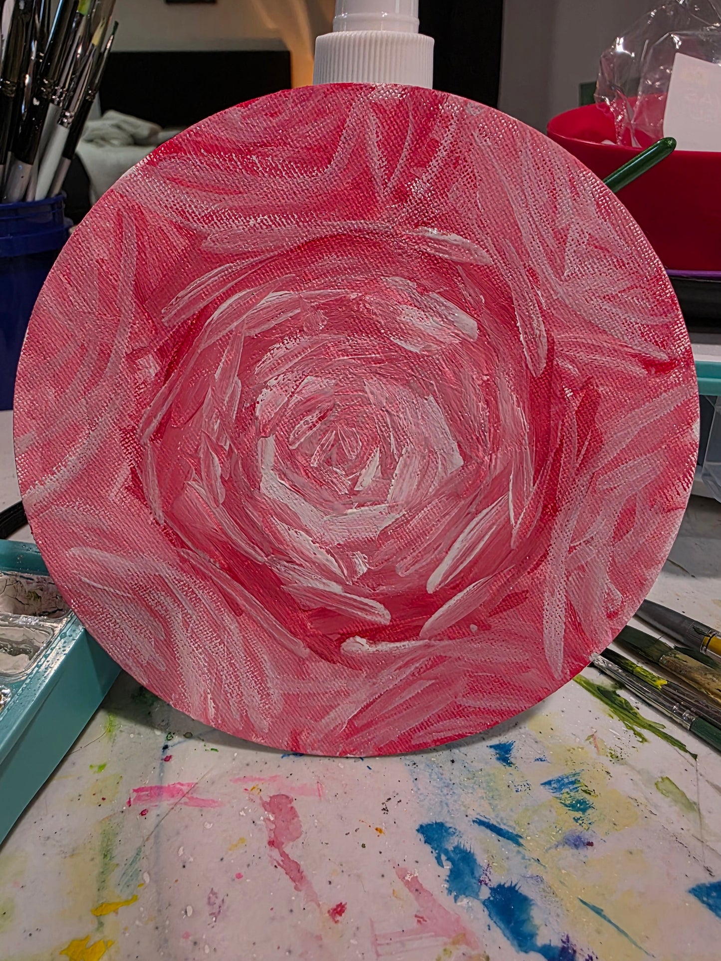 "Bushel of Roses" | Gouache Watercolor | 6x6 Round Canvas | Impressionist Nature Painting
