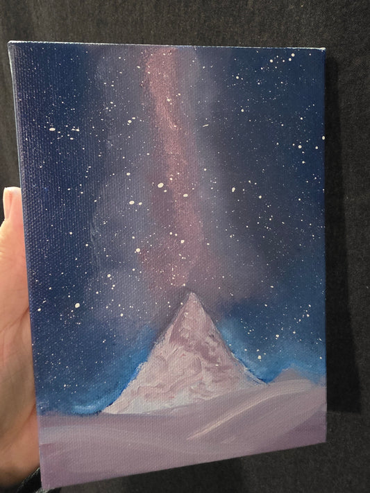 Celestial Peak | Original 5x7 Oil Painting | Galaxy Mountain