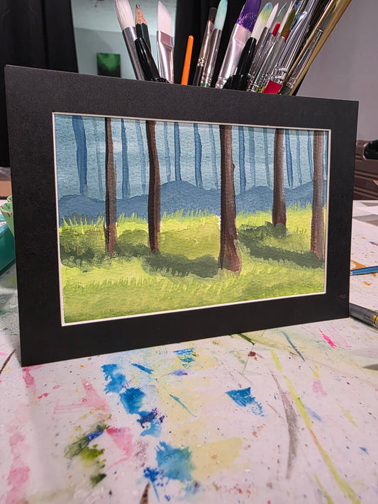 "Between the Trees" Original Forest Painting 4x6 Nature artwork