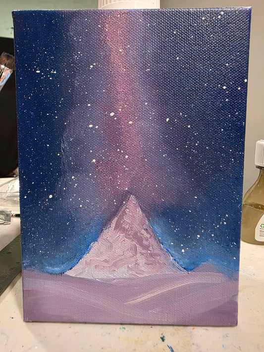 Celestial Peak | Original 5x7 Oil Painting | Galaxy Mountain