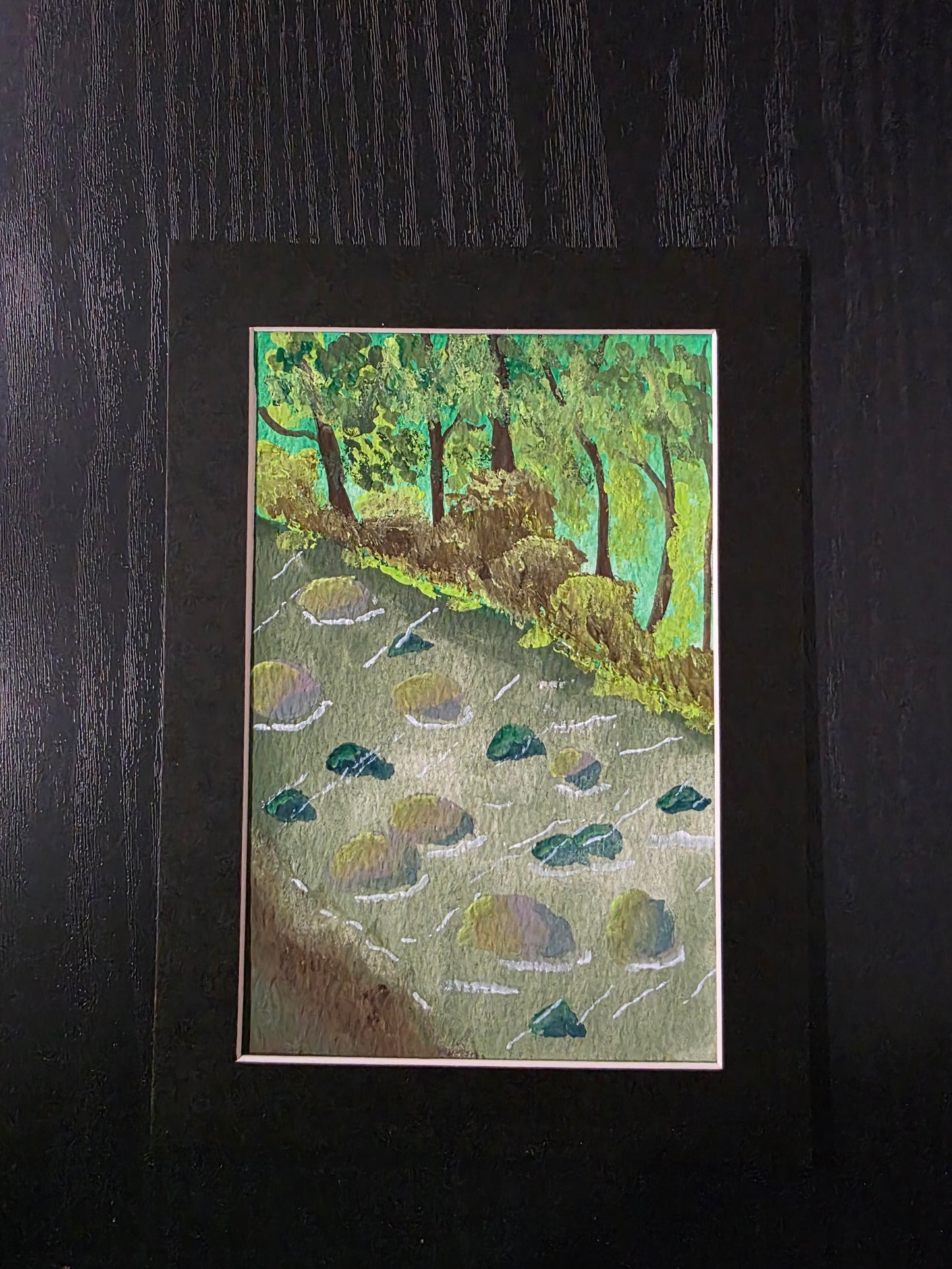 "Down The Stream" Original Nature River Landscape Painting Gouache Watercolor Art Work 4x6